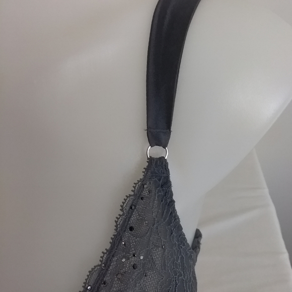 Victoria's Secret Lacy Gray Push Up Rhinestone Corset Bustier 34C Removable Pads - Picture 3 of 10